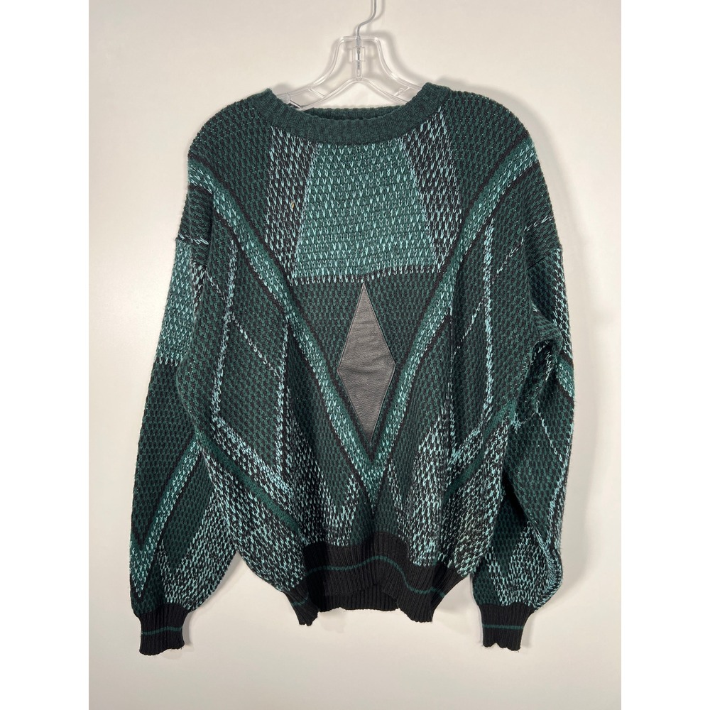 Vintage Doroic Green Grandpa Sweater Geometric Crewneck Sweater Retro 90s Large